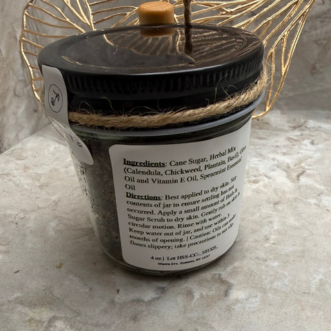 Cheeky Chic Herb & Sugar Scrub back label | Raindrop Remedies