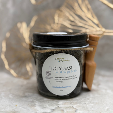 Holy Basil Herb & Sugar Scrub in jar