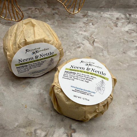 Neem & Nettle Shampoo Bar on surface
